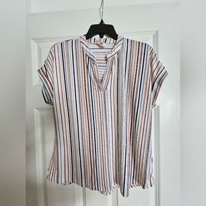 Chic Striped Blouse - White, Black, Brown